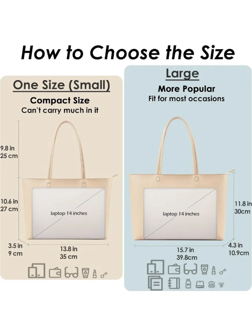 Vegan Leather Tote Bag - Large Zipper Shoulder Purse for Work, College